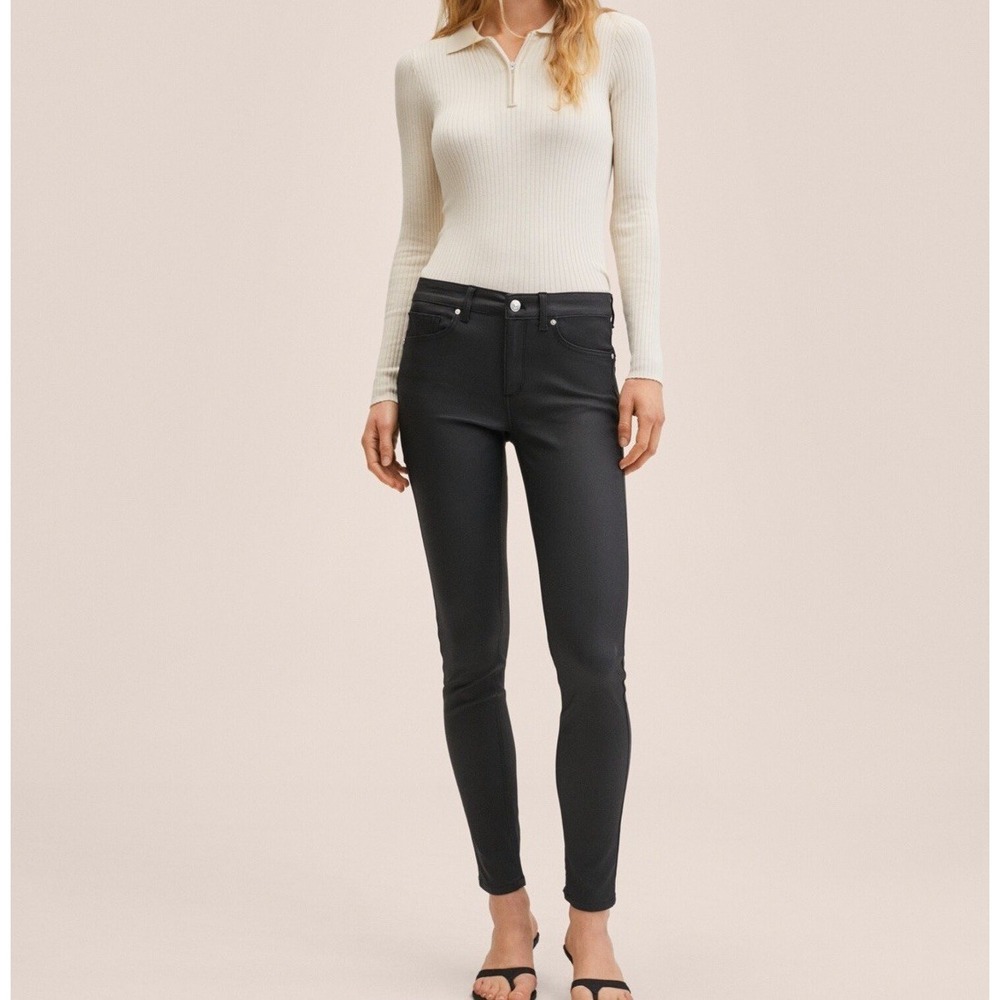 Mango Women's Black Waxed Push-Up Skinny Jeans Low Waist Stretch Size US 14 NWT
